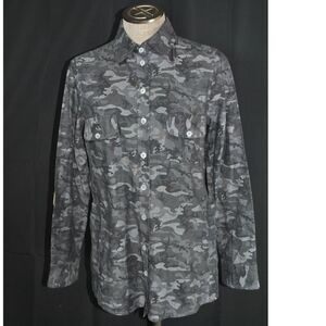 Bell Camouflage Gray Button Up Top - 8